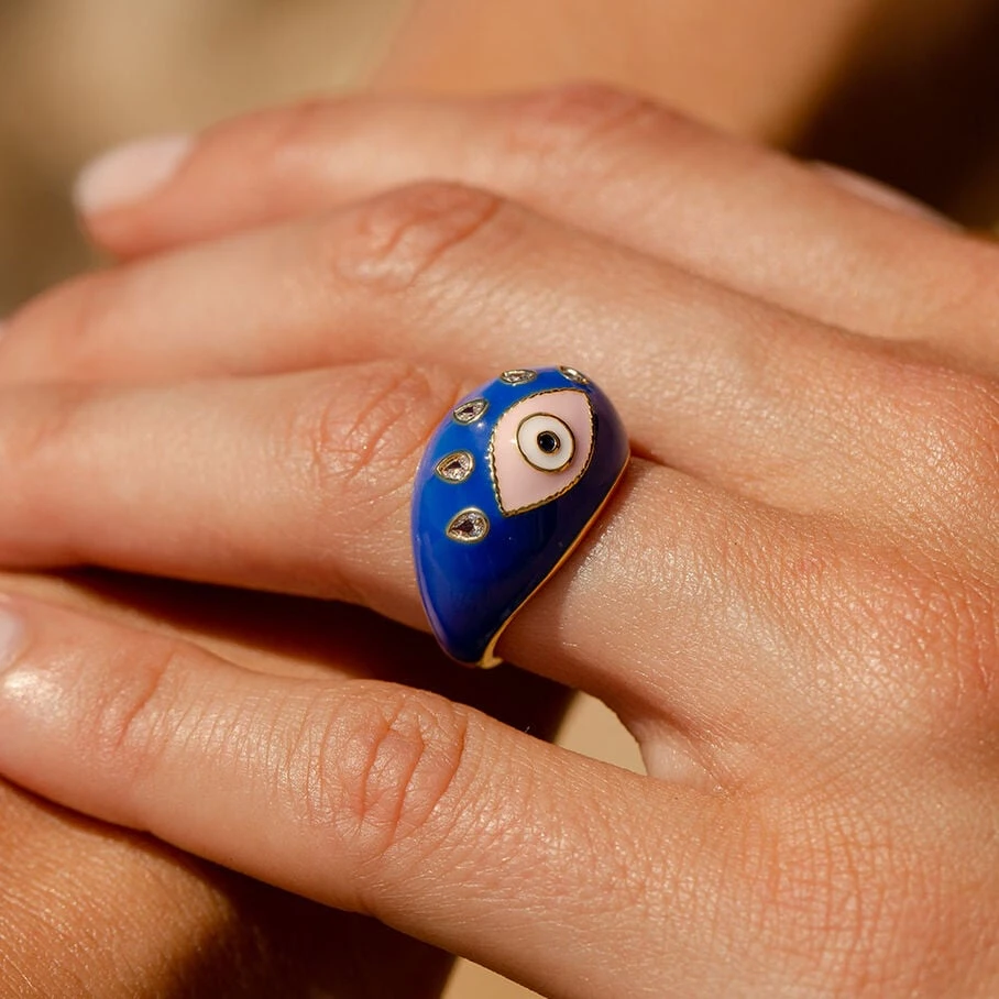 Bague Large CYCLADES - Bleu / Doré 4 Bague Large CYCLADES - Bleu / Doré – Image 2