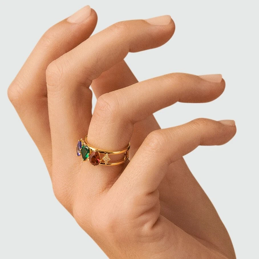 Bague Large ASTRE - Multicolore / Doré 4 Bague Large ASTRE - Multicolore / Doré – Image 2