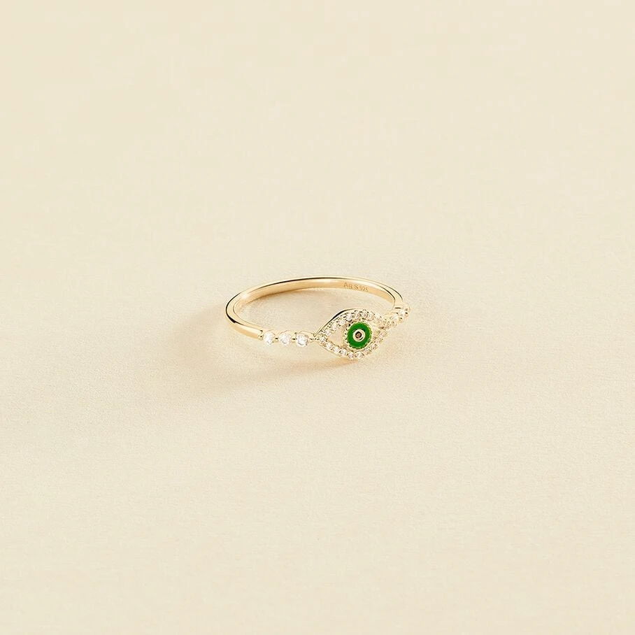 Bague Fine LUCKY EYE - Vert / Doré 3 Bague Fine LUCKY EYE - Vert / Doré