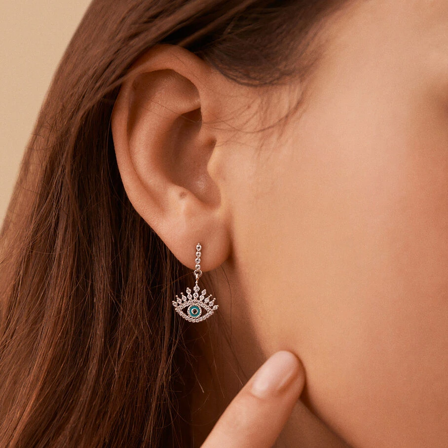 Boucles D'oreilles Pendantes LUCKY EYE - Turquoise / Argenté 4 Boucles D'oreilles Pendantes LUCKY EYE - Turquoise / Argenté – Image 2