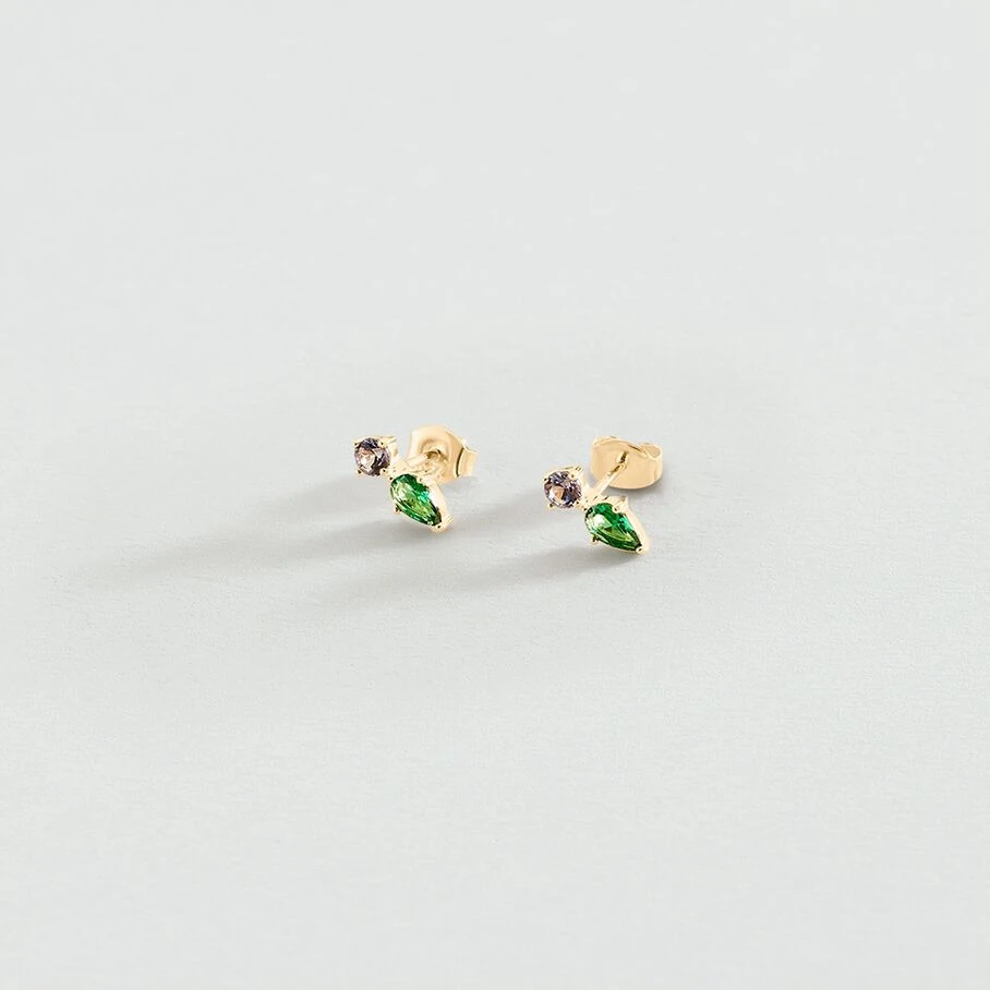 Boucles D'oreilles Puces ASTRE - Vert / Doré 3 Boucles D'oreilles Puces ASTRE - Vert / Doré