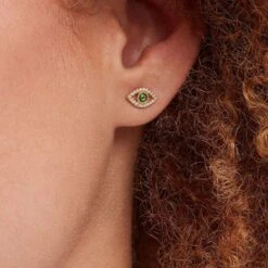 Boucles D'oreilles Puces LUCKY EYE - Vert / Doré -Femini Boutique 02390790 658 TU M2