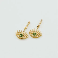 Boucles D'oreilles Pendantes LUCKY EYE - Vert / Doré