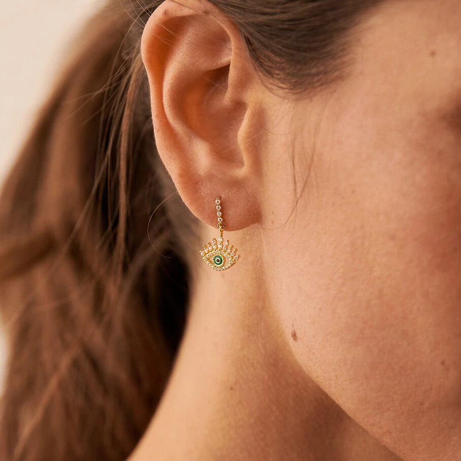 Boucles D'oreilles Pendantes LUCKY EYE - Vert / Doré 4 Boucles D'oreilles Pendantes LUCKY EYE - Vert / Doré – Image 2