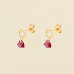 Boucles D'oreilles Puces BEGUIN - Rouge / Doré