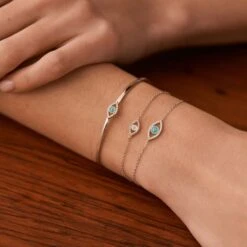 Bracelet Souple LUCKY EYE - Turquoise / Argenté -Femini Boutique 02420755 650 TU M2