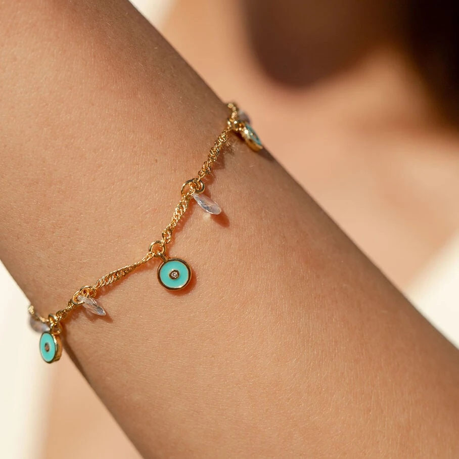 Bracelet Souple CYCLADES - Turquoise / Doré 4 Bracelet Souple CYCLADES - Turquoise / Doré – Image 2