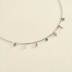 Collier Ras Du Cou LUCKY EYE - Turquoise / Argenté