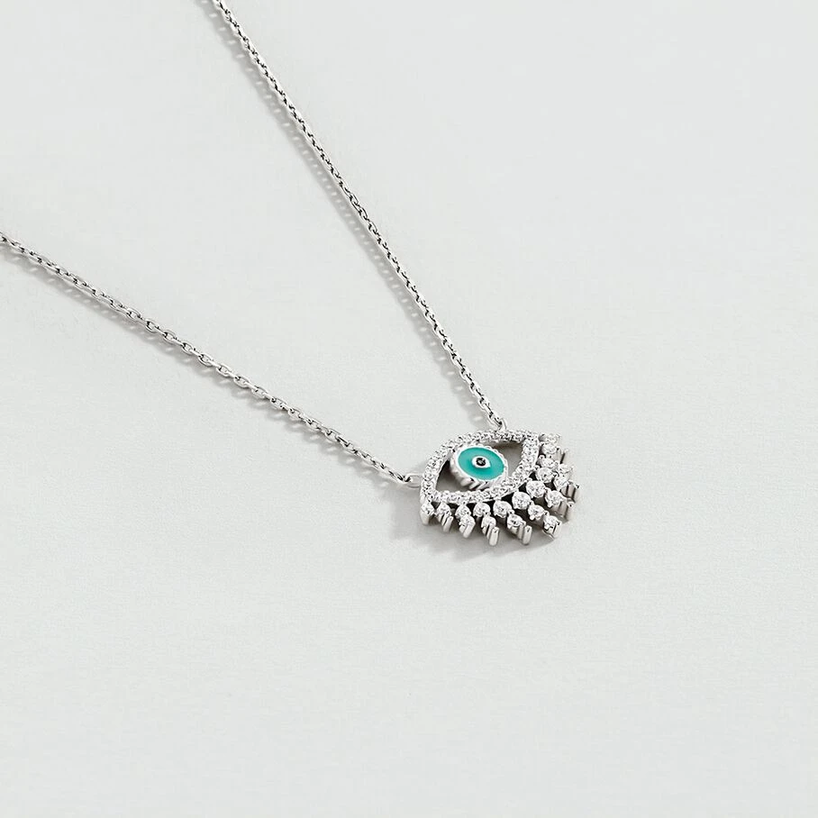 Collier Mi-long LUCKY EYE - Turquoise / Argenté 3 Collier Mi-long LUCKY EYE - Turquoise / Argenté