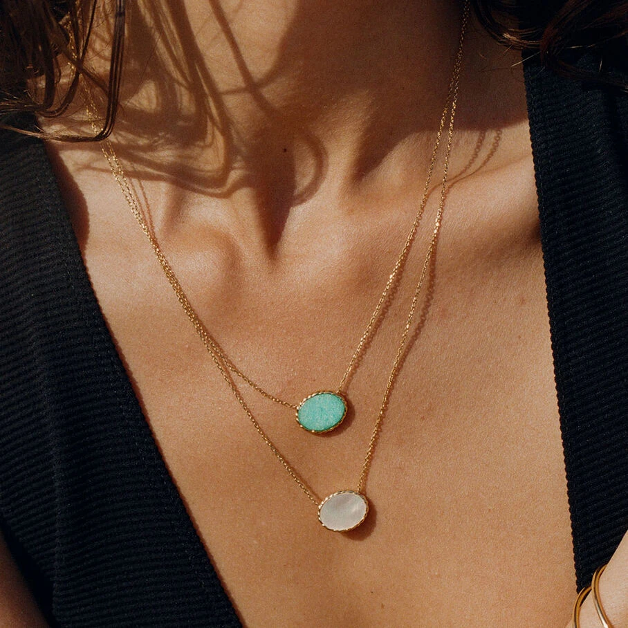 Collier Mi-long ATMA - Amazonite/ Jaune 6 Collier Mi-long ATMA - Amazonite/ Jaune – Image 4